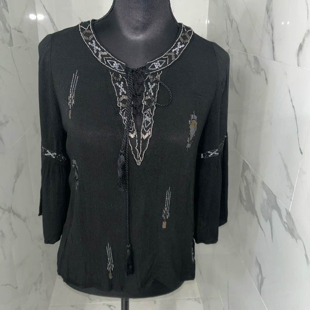 Design Lab Lord Taylor metallic beading and embroidered Tunic Top Sz Medium - Picture 5 of 8